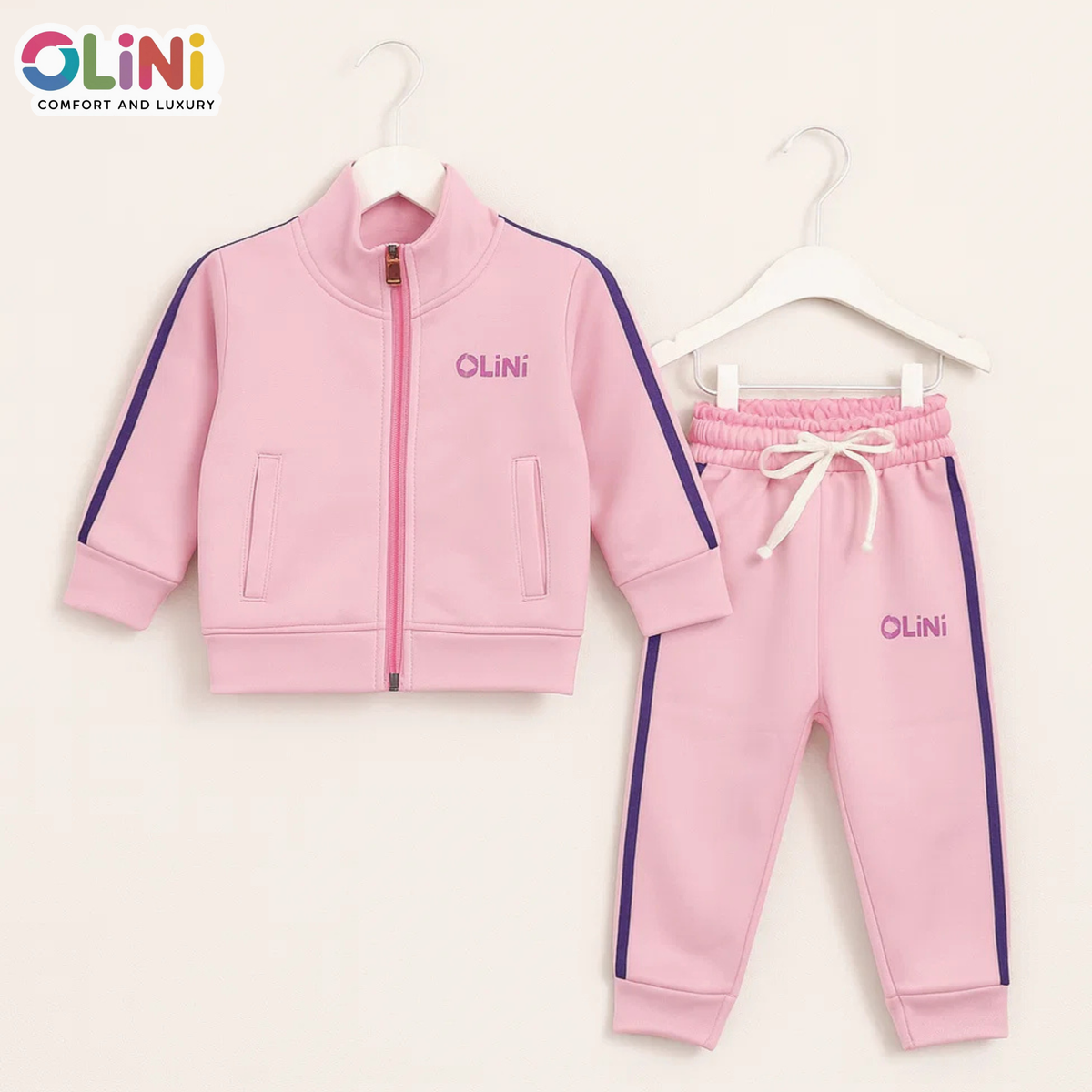 Kids Polyester Fleece Track Suit – Light Pink | Warm & High-Quality - OLINI