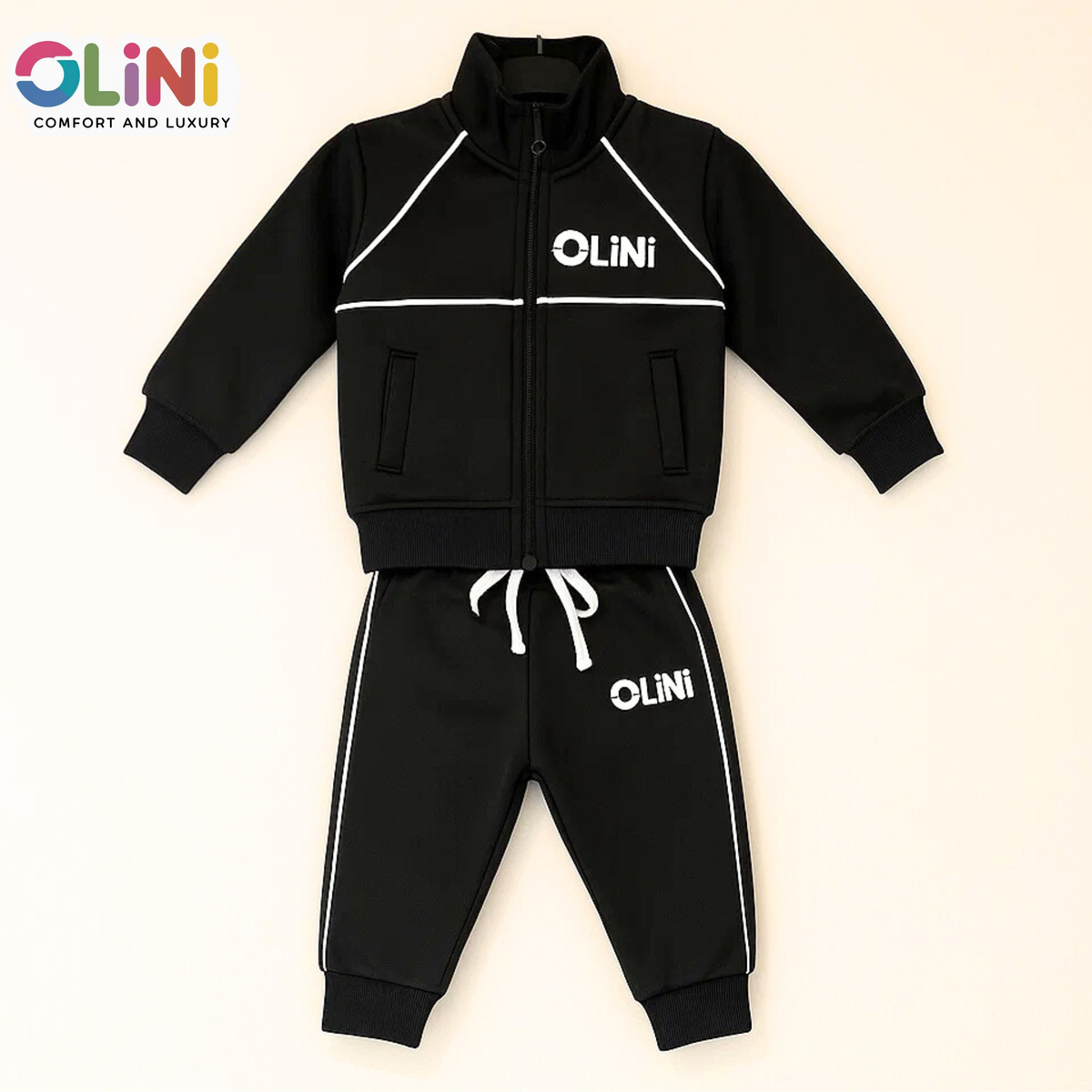 Kids Polyester Fleece Track Suit – Black | Warm & High-Quality - OLINI