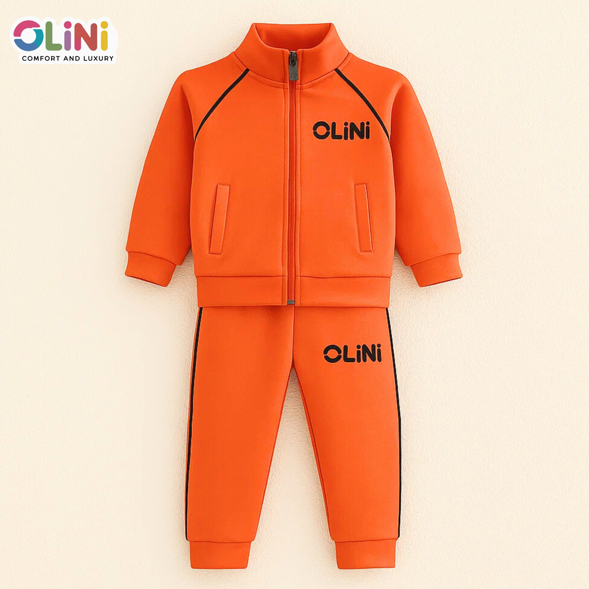 Kids Polyester Fleece Track Suit – Orange | Warm & High-Quality - OLINI