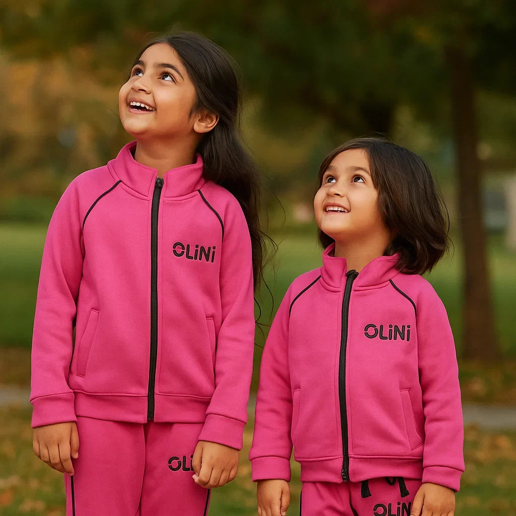 Kids Polyester Fleece Track Suit – Pink | Warm & High-Quality - OLINI