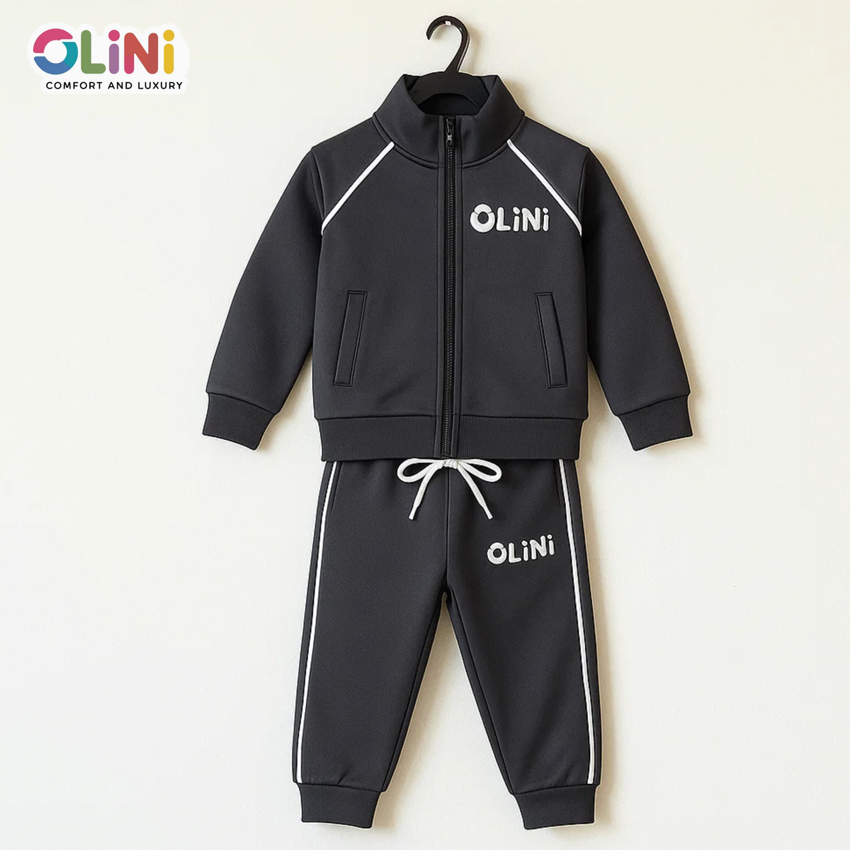 Kids Polyester Fleece Track Suit – Charcoal | Warm & High-Quality - OLINI