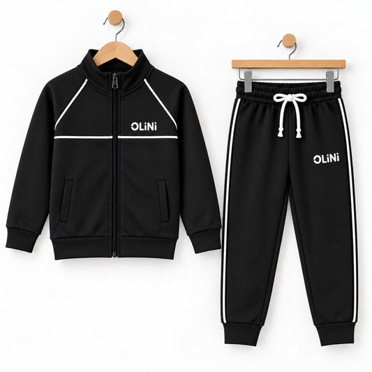 Kids Polyester Fleece Track Suit – Black | Warm & High-Quality - OLINI