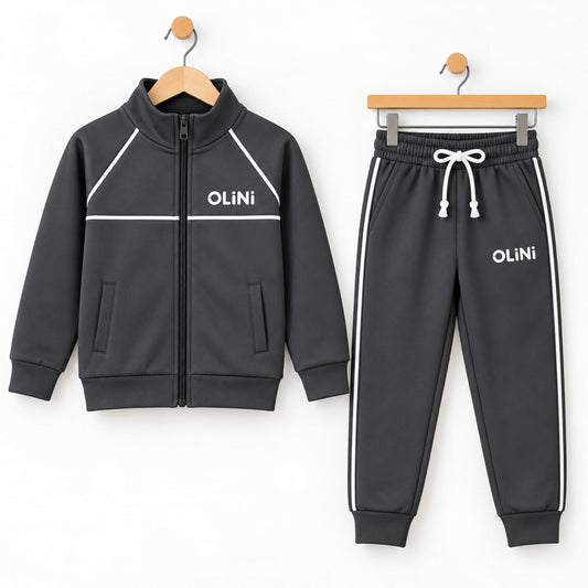 Kids Polyester Fleece Track Suit – Charcoal | Warm & High-Quality - OLINI