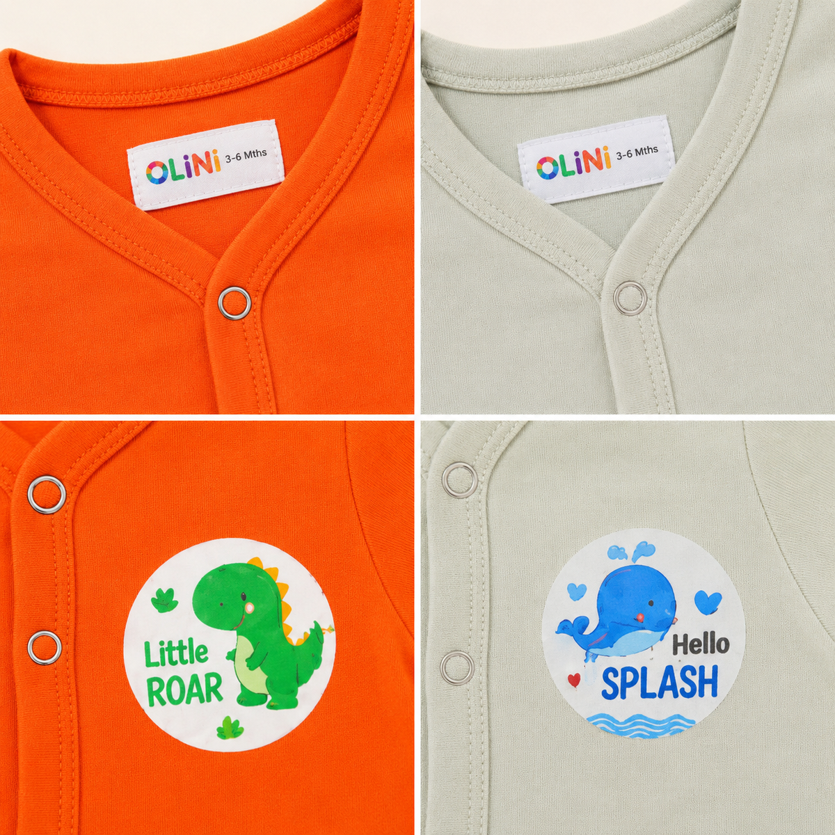 Cotton Jersey Short Leg Rompers - Pack of 2 - Orange & Murmur - NUJ - OLINI