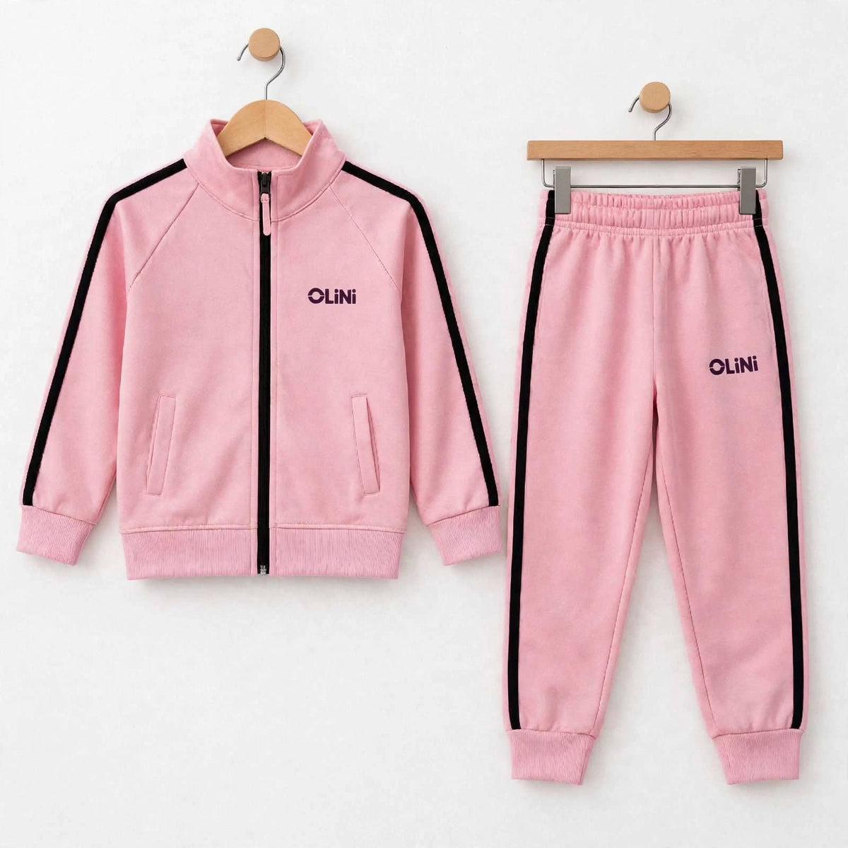 Kids Polyester Fleece Track Suit – Light Pink | Warm & High-Quality - OLINI
