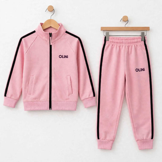 Kids Polyester Fleece Track Suit – Light Pink | Warm & High-Quality - OLINI