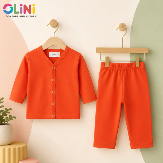 Baby night suit in solid orange, additional view