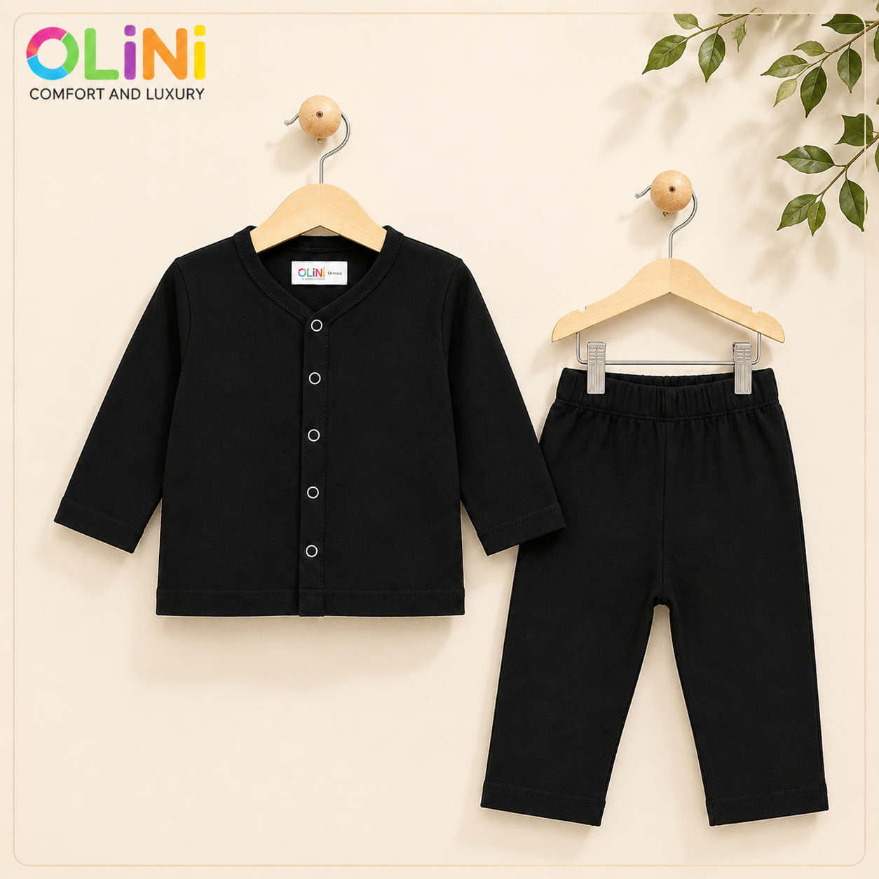 OLINI - Cotton Jersey - Night Suit - Black - NUJ